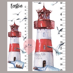 maritime Messlatte mit Leuchtturm und Möwen