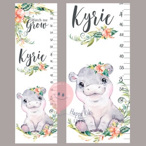 Nijlpaard baby groeimeter Bloemen hoogtemeter Meisje safari dieren kinderkamer inrichting Douchecadeau