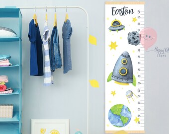 Space rocket height chart Rocket Ship growth chart Solar system nursery Outer space kid decor