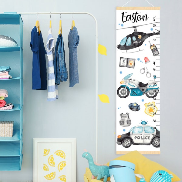 Police Growth Chart – Future Officer Canvas Height Ruler for Kids Room