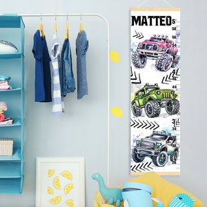 Monstertruck Messlatte für Kinderzimmer Leinwand kleine Messlatte für Jungen Fans Kinderzimmer Deko für Dusche oder erstes Geburtstagsgeschenk