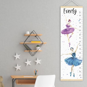 Groeimeter ballerina Gepersonaliseerde canvas hoogtemeter Balletthema kinderkamerkunst Decor meisjeskamer