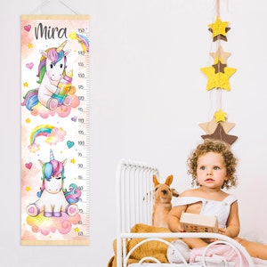 Eenhoorn groeimeter Gepersonaliseerde hoogtemeter kunst aan de muur meisje kinderkamer Decoratie babykamer Keepsake verjaardagscadeau