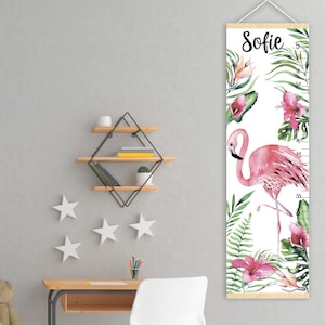 Flamingo groeimeter Tropische hoogtemeter voor meisje Bloemen kinderkamer/kamerdecoratie Cadeau voor verjaardag of verjaardag