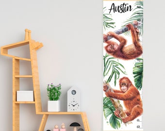 Orangutan baby growth chart Monkey height chart Tropical animals nursery art Shower or birthday gift