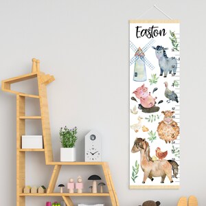 Courbe de croissance Animaux de la ferme Toile toise personnalisée Art de la ferme pour chambre d'enfant Déco pour chambre de bébé Cadeau de shower