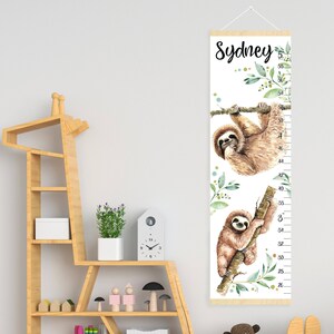Faultier Wachstumsmesslatte Boho Tiere Kinderzimmer Kunst Leinwand Messlatte für Messgröße personalisierbar Benutzerdefinierte Raumdekor Einzigartiges Duschgeschenk Waldtier Messlatte