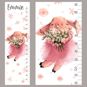 Hoogtemeter biggetje Gepersonaliseerde groeimeter voor meisje Varken babykamer Cadeau voor babyshower of verjaardag