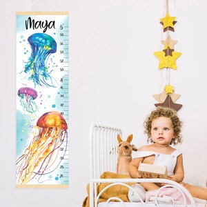 Tableau de croissance des méduses en toile Tableau des hauteurs personnalisé Nautique Art sous-marin pour chambre d'enfant Déco pour chambre d'enfants