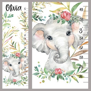 Groeigrafiek olifant Babymeisje olifant hoogtegrafiek Schattige dieren kinderkunst Babykamerdecoratie Cadeau voor verjaardag of verjaardag