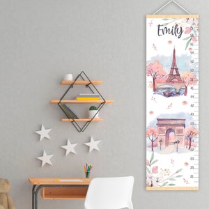 Parijs groeimeter Cityscape hoogtemeter Reizen Frankrijk kinderdagverblijfdecoratie Cadeau voor verjaardag of eerste verjaardag