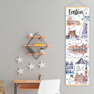 Travel height chart Old city growth chart Travel nursery decor Shower or first birthday gift