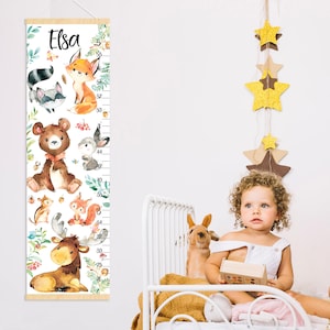 Messlatte für Waldtiere Waldkindergartenkunst Leinwand Wandbehang Wanddekoration Messlatte für Mensch und Tier
