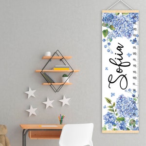 Hoogtemeter hortensia Bloemen groeimeter Bloemen kunst aan de muur kinderkamer Cadeau voor verjaardag of verjaardag