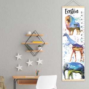 Safari Tiere und Natur Messlatte für das Wachstum Safari Landschaft Messlatte Löwe Elefant Giraffe Kinderzimmer Deko