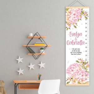 Hoogtemeter roze hortensia bloemen groeimeter Bloemen kunst aan de muur kinderkamer Cadeau voor verjaardag of verjaardag