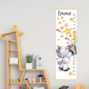 Gepersonaliseerde hoogtegrafiek Eenhoorn canvas groeimeter Aangepaste hoogtekaart voor kinderen Eenhoorn thema kinderkamerkunst Kinderkamerinrichting