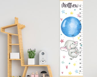 Elephant growth chart Baby elephant with blue balloon height chart Kid measurements chart