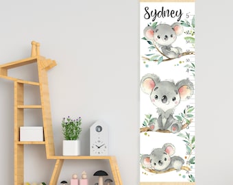 Cute koala growth chart nursery art Canvas personalized growth chart Custom height chart Room decor Shower or first birthday gift