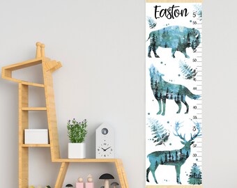 Forest Animal Growth Chart – Woodland Wildlife with Wolf, Deer & Buffalo Nursery  Wall Height Ruler
