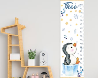 Cute penguin growth chart Personalized canvas height chart Little penguin theme nursery art Arctic room decor Shower gift