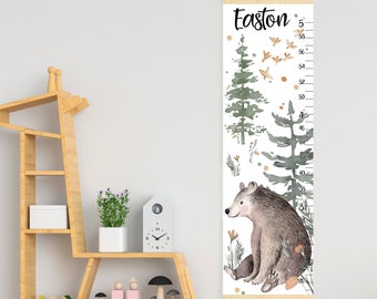 Bear height chart Personalized growth chart Woodland animals nursery Forest room decor
