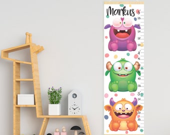 Cute Monsters growth chart Personalized canvas growth chart Custom kid's height chart Funny monster theme nursery art Cartoon room decor