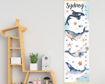 Whales growth chart Under the sea height chart Ocean nursery name sign