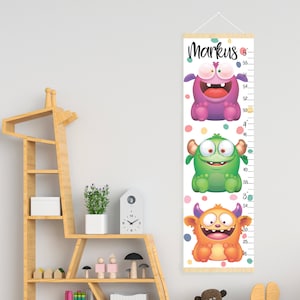Niedliche Monster Messlatte Personalisierte Leinwand Messlatte für Kinder Messlatte lustige Monster Thema Kinderzimmer Kunst Cartoon Zimmer Dekor