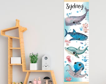 Personalized Nautical Growth Chart | Whale Octopus Shark Boy Nursery