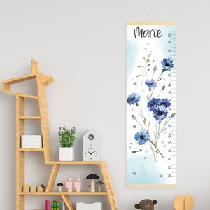 Bloemen groeimeter voor meisje Canvas gepersonaliseerde hoogtemeter Kunst voor meisjes kinderkamer Decor kinderkamer Bloemendouche