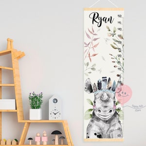 Courbe de croissance de rhinocéros Courbe de taille de bébé rhinocéros - Décoration de chambre d'enfant d'animaux de safari d'Afrique, cadeau de douche ou d'anniversaire
