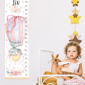 Éléphant avec montgolfière, courbe de croissance, courbe de croissance de bébé, décoration de chambre pour chambre d'enfant, cadeau de douche souvenir