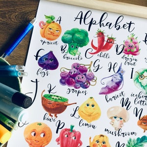 Alphabet vegetable poster Fruit nursery wall decor ABC Kid room decor