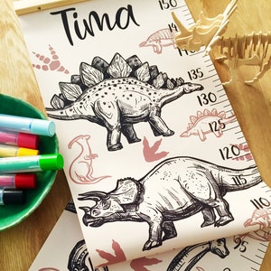 Messlatte für Messgröße Individuelle Leinwand personalisierte Messlatte Dinos Kinderzimmer Kunst Raumdekor Einzigartiges Geschenk Zentimeter und Zoll
