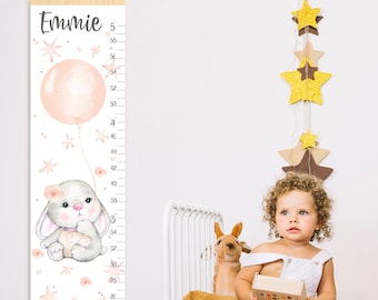 Bunny with balloon growth chart Canvas personalized height chart Cute rabbit nursery art Baby room decor Shower gift