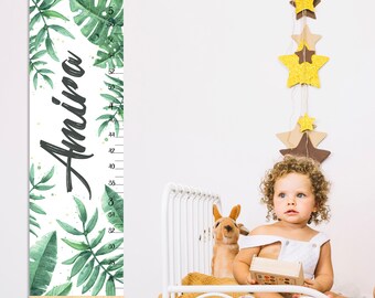 Tropical Leaves Growth Chart, Jungle Nursery Wall Art