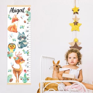 Forest animals growth chart Woodland nursery art Canvas personalized height chart Custom room decor Unique shower gift