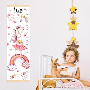 Eenhoorn groeimeter canvas gepersonaliseerde hoogtegrafiek regenboog en sterren kinderkamerkunst decor meisje kamer verjaardags- of douchecadeau