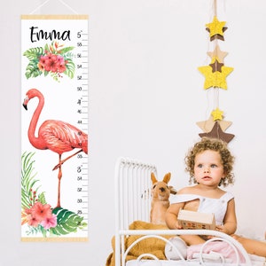 Flamingo groeimeter Aangepaste canvas hoogtemeter voor babymeisje Tropische kinderkamerkunst Kamerinrichting Uniek kraamcadeau