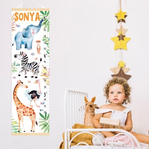 Jungle Animals Growth Chart – Safari Theme Nursery Canvas Wall Height Ruler