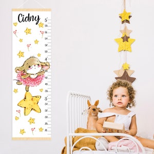 Leuke groeigrafiek muis Gepersonaliseerde canvas hoogtemeter Little mousey thema kinderkamerkunst Meisjeskamerdecoratie Douchecadeau