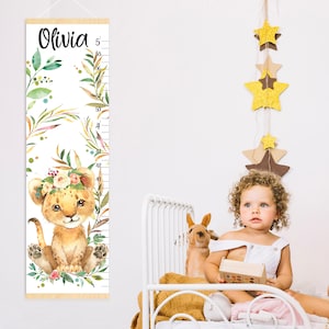 Löwen Messlatte mit messing Messlatte auf Leinwand Safari Tiere Kinderzimmer Kunst Messlatte für Baby Mädchen