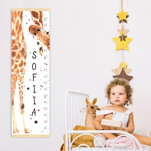 Giraffe growth chart Canvas personalized height chart Safari animals nursery art Baby room decor Shower gift