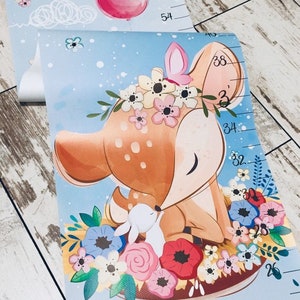 Leuke groeimeter voor herten Gepersonaliseerde canvas groeimeter Aangepaste hoogtemeter voor kinderen Dierenthema kinderkamerkunst Decor meisjeskamer