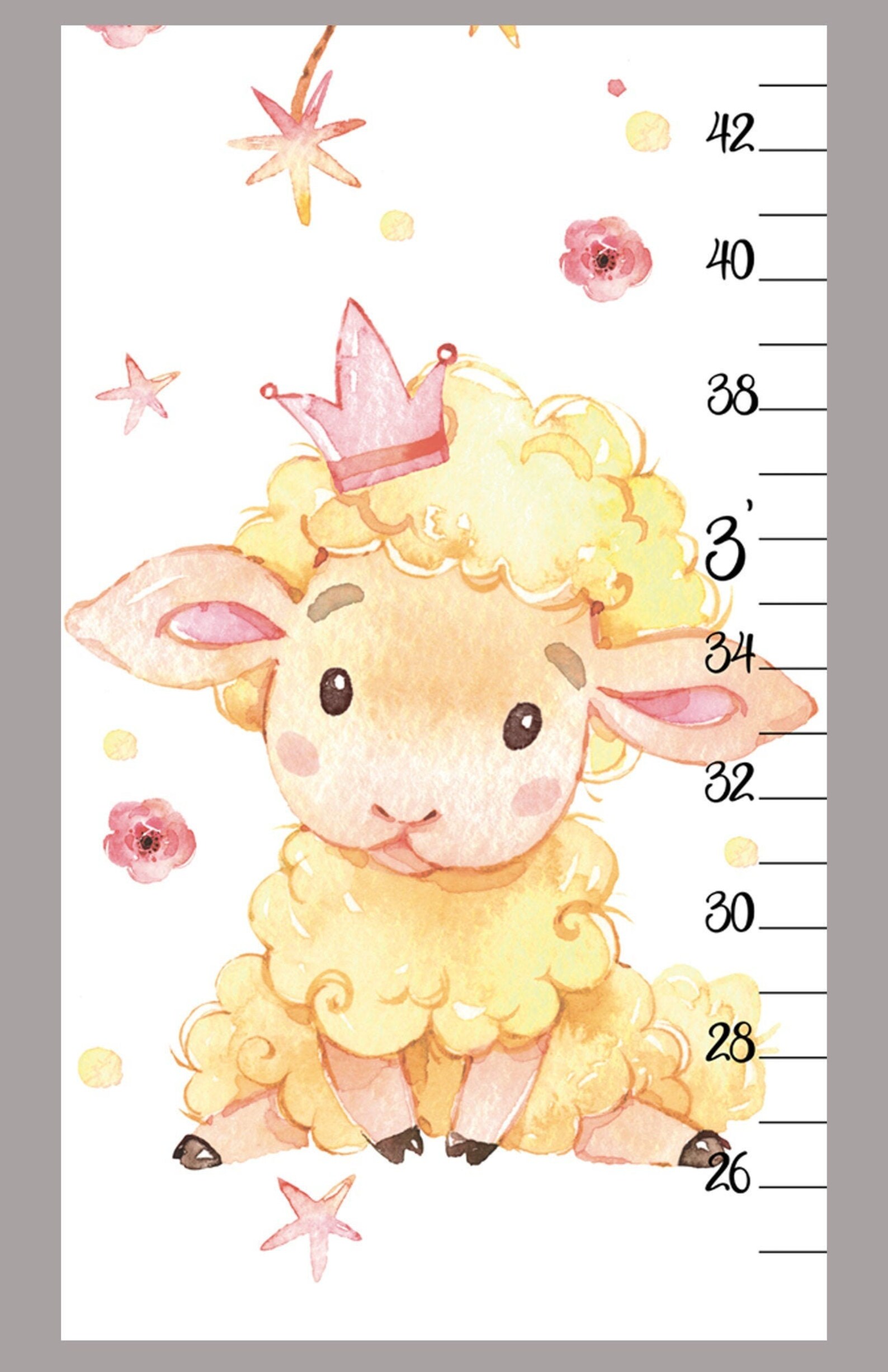 Cute Sheep Growth Chart Canvas Personalized Height Chart Lamb Etsy