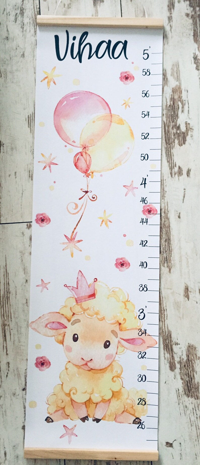 Cute Sheep Growth Chart Canvas Personalized Height Chart Lamb Etsy