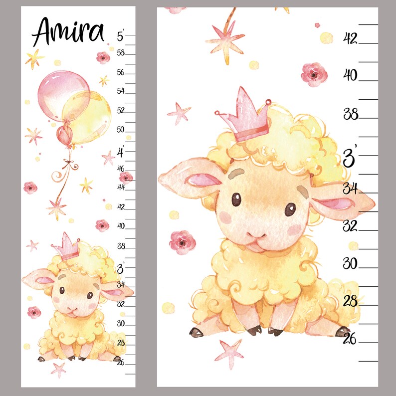 Cute Sheep Growth Chart Canvas Personalized Height Chart Lamb Etsy