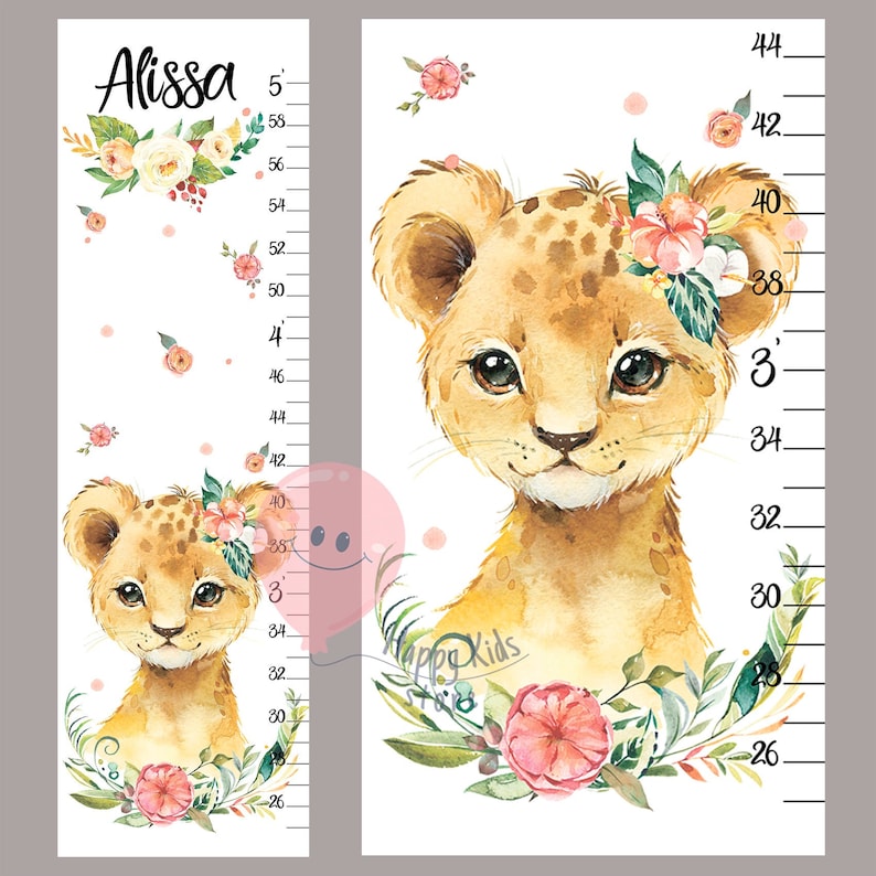 Height Chart Lion Baby Girl Lion Growth Chart Safari Animals Etsy