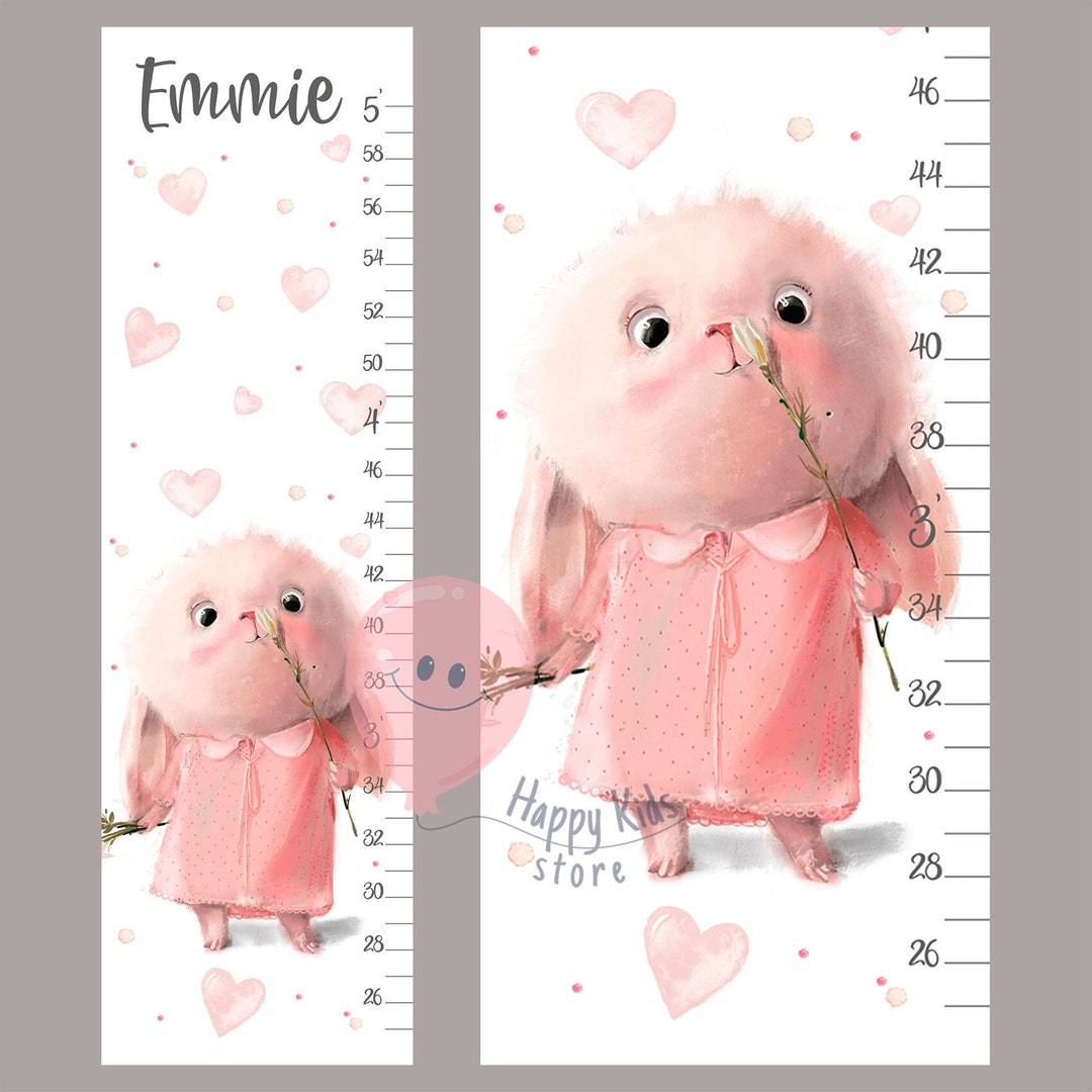Bunny With Hearts Height Chart Girl Growth Chart Rabbit Baby Nursery ...
